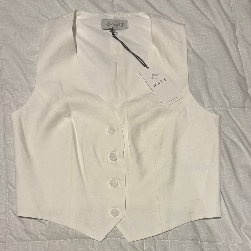 WAYF White Tailored Button-Down Waistcoat Vest - Size Small - NWT